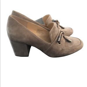 Sole Society Matador Suede Loafer Heels Size 7M/37.5/ Taupe 2.5 Heel Career